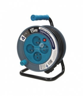 Przedłużacz bębnowy 4-krotny, 15m, turkus, schuko