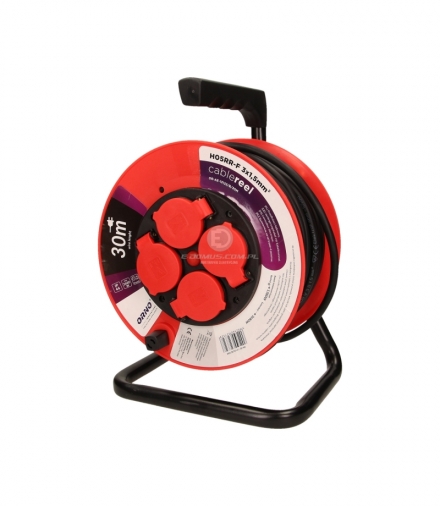 Przedłużacz bębnowy hermetyczny, 4 gniazda 2P+Z, guma H05RR-F 3x1,5mm2 - 30m, IP44 Orno OR-AE-13122/B/30M