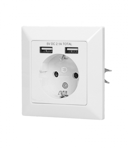 Gniazdo pojedyncze 2P+Z, USBx2, schuko Orno OR-AE-13140(GS)