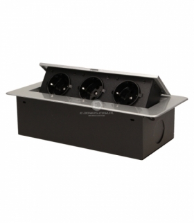 Gniazda wpuszczane w blat z płaskim frezowanym rantem, 3x2P+Z, srebrne, wersja schuko Orno OR-AE-1336/G(GS)