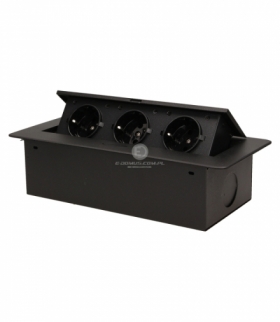 Gniazda wpuszczane w blat z płaskim frezowanym rantem, 3x2P+Z, czarne, wersja schuko Orno OR-AE-1336/B(GS)