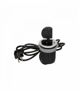 Gniazdo meblowe Ø6cm wpuszczane w blat z pokrywką, ładowarką USB i przewodem 1,8m, 1x2P+Z, 1xUSB, wersja schuko Orno OR-AE-1373(