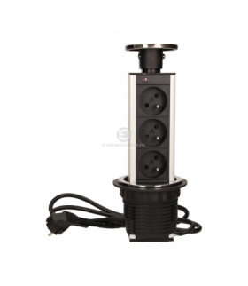 Gniazdo meblowe 3x2P+Z wysuw.z blatu 8cm, INOX1,8m