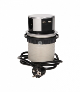 Gniazdo meblowe, wysuwane z blatu 3x250V AC z ładowarką USB i przewodem 1,5m