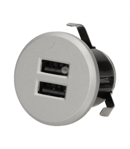 Przewodowa ładowarka USB wpuszczana w blat z zasilaczem, srebrna