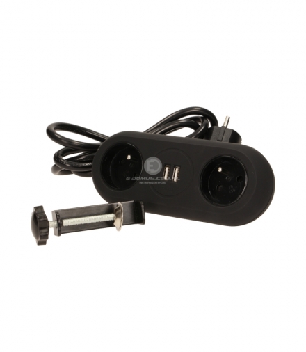 Gniazdo meblowe z uchwytem montażowym, ładowarką USB, 2 gniazda 2P+Z, 2xUSB, przewód 3x1mm2 - 1,5m Orno OR-AE-13133/B