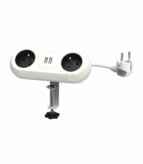 Gniazdo meblowe z uchwytem montażowym, ładowarką USB, 2 gniazda 2P+Z, 2xUSB, przewód 3x1,5mm2 - 1,5m, białe Orno OR-AE-13133/W