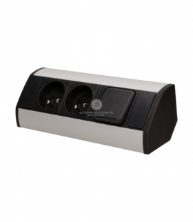 Gniazdo meblowe 2x2P+Z z wyłącznikiem, czarno-srebrne Orno OR-GM-9002/B-G