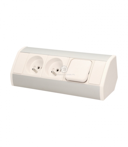 Gniazdo meblowe 2x2P+Z z wyłącznikiem, biało-srebrne Orno OR-GM-9002/W-G