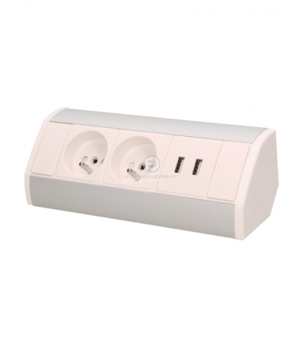 Gniazdo meblowe 2x2P+Z + USB, biało-srebrne Orno OR-GM-9003/W-G