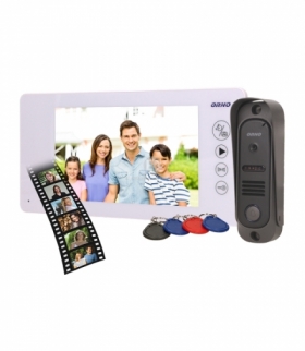 Zestaw wideodomofonowy bezsłuchawkowy, kolor, 7" LCD, pin hole, pamięć, z czytnikiem breloków zbliżeniowych, biały, ARCUS RFID O