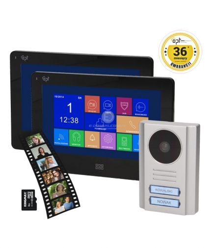 Zestaw wideodomofonowy 2-rodzinny OPT bezsłuchawkowy, kolor 7”, dotykowy, gniazdo kart SD, menu OSD, DVR, SALUS MEMO MULTI