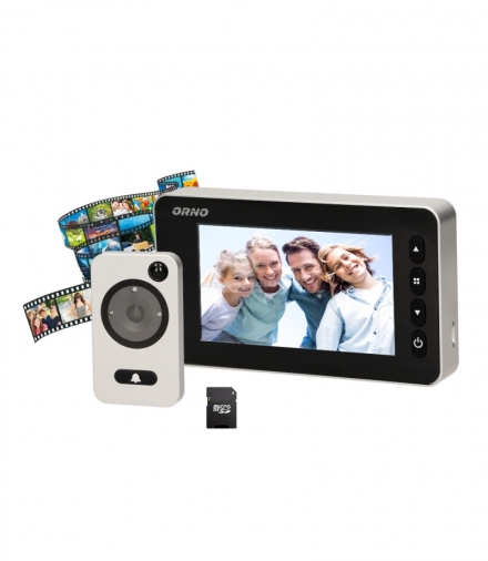 Wizjer Elektroniczny do drzwi 4,7" z funkcją nagrywania na kartę Micro SD, czujnikiem ruchu i menu w 9 językach, bateryjny Orno