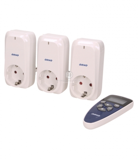 Zestaw gniazd bezprzewodowych sterowanych pilotem z funkcją timera 3+1 Orno OR-GB-434(GS)