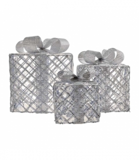 Dekoracje - 72 LED prezenty 15/20/25 cm srebrne, zimna biel, IP20, timer EMOS Lighting DCFC10