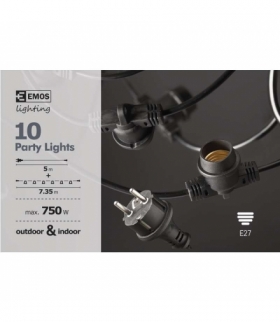 Łańcuch Party na żarówkę 10x E27 7,35 m + wtyczka 5m, IP44 EMOS Lighting DCPZ01