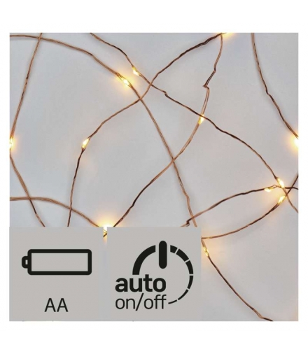 Dekoracje - 10 LED łezki 0,9m 2× AA IP20 WW, miedź, timer EMOS D3AW06