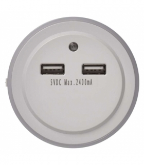 Lampka nocna 3× LED do gniazdka 230V, 2× USB, czujnik PIR EMOS P3313