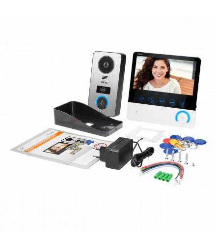 Bezsłuchawkowy zestaw wideo domofonowy CETI, monitor 7" z kartą pamięci TF, czytnikiem kart i breloków, IP44