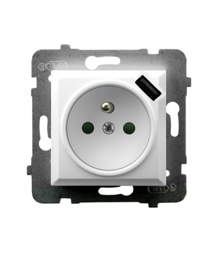 Gniazdo pojedyncze z uziemieniem z przesłonami torów prądowych, z ładowarką USB