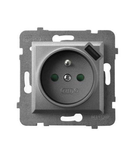 Gniazdo pojedyncze z uziemieniem z przesłonami torów prądowych, z ładowarką USB SZARY MAT