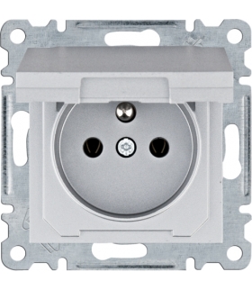 lumina Gniazdo zasilające z uziemieniem i pokrywą, srebrny Hager WL1122