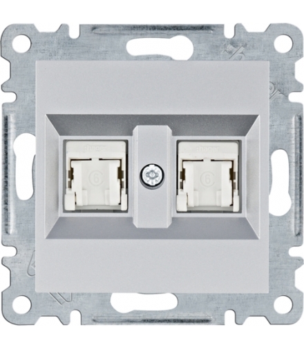 lumina Gniazdo komputerowe podwójne RJ45 kat.6 UTP, srebrny Hager WL2162