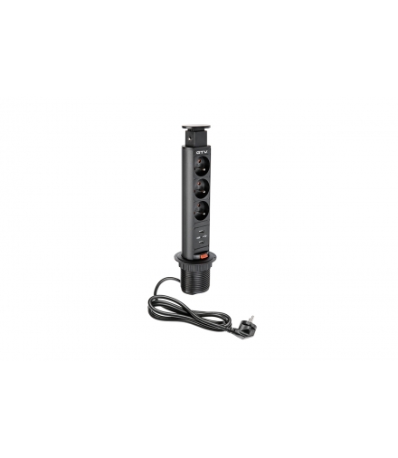 Biurkowy przedłużacz wpuszczany 60mm, 3x gniazdo z uziemieniem, 2xUSB 2,1A 5V (czarny)
