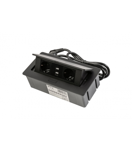 Przedłużacz biurkowy SOFT 2x gniazdo schuko, USB 2,1A, kabel zasilający z wtyczką, czarny,NOWY PANEL