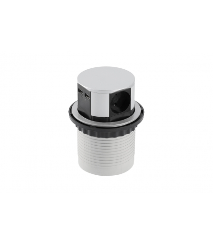 Przedłużacz biurkowy wpuszczany COMFORT 100mm, 3x gniazdo schuko, 2xUSB 2,4A,alu,kabel 1,5m