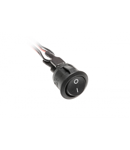 Przełącznik kołyskowy czarny 12V 3A z przewodami 0,1m i konektorami mini amp męski i żeński