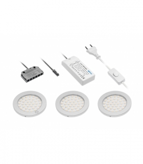 Zestaw 3 opraw LED Castello, pierwsza w włącznikiem, zasilacz 15W, 12V DC, ciepły biały, dystrybutor