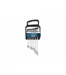 Zestaw kluczy płasko-oczkowych, z grzechotką 10-19mm, z stali CrV 6140