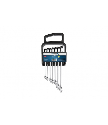 Zestaw kluczy płasko-oczkowych, z grzechotką 10-19mm, z stali CrV 6140
