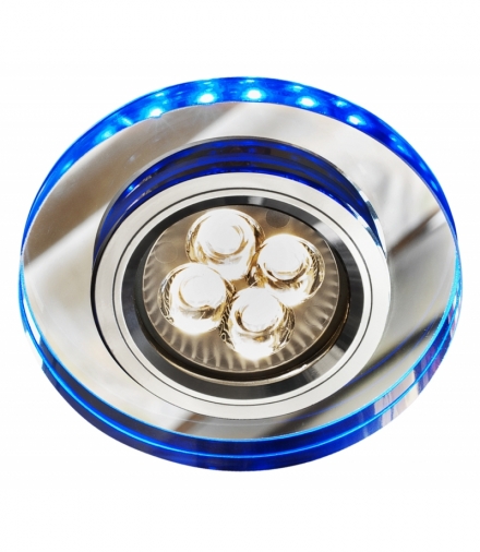 SS-23-CH/TR+BL GU10 50W+LED SMD 230V NIEBIESKI 2 1W CHROM oczko sufitowe lampa sufitowa STAŁA OKRĄGŁA SZKŁO TRANSPARENTNE