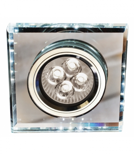 SS-22-CH/TR+WH GU10 50W+LED SMD 2 1W BIAŁY 230V CHROM oczko sufitowe lampa sufitowa. STROP. STAŁA KWADRATOWA SZKŁO TRANSPARENTN