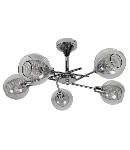 OZZO LAMPA WISZĄCA 5X40W E14 CHROM KLOSZ BEZBARWNY