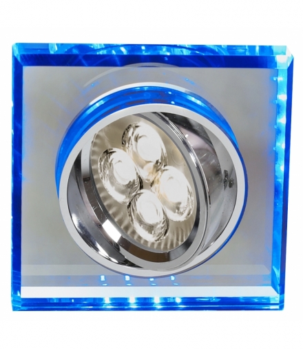 SSU-22-CH/TR+BL GU10 50W+LED SMD 2 1W NIEBIESKI 230V CHROM oczko sufitowe lampa sufitowa KWADRATOWA SZKŁO TRANSPARENTNE