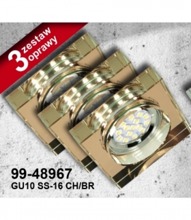 SS-16-CH/BR ZESTAW TRZECH OPRAW 3X3W GU10 LED Z ŻARÓWKĄ LED OPR. STROP. STAŁA KWADRATOWA SZKŁO BRĄZOWE