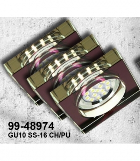 SS-16-CH/PU ZESTAW TRZECH OPRAW 3X3W GU10 LED Z ŻARÓWKĄ LED CHROM OPR. STROP. STAŁA KWADRATOWA SZKŁO FIOLETOWE