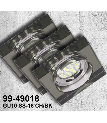 SS-16-CH/BK ZESTAW TRZECH OPRAW 3X3W GU10 LED Z ŻARÓWKĄ LED CHROM OPR. STROP. STAŁA KWADRATOWA SZKŁO CZARNE