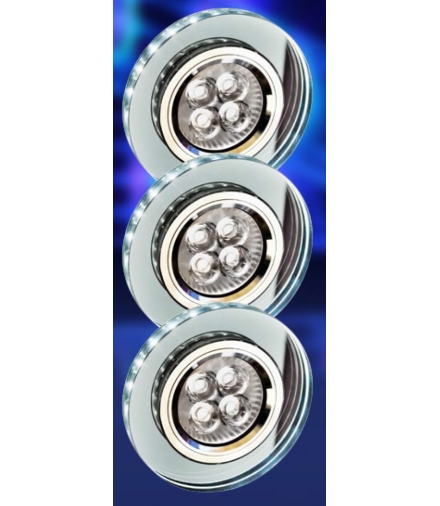 SS-23-CH/TR+WH ZESTAW TRZECH OPRAW GU10 50W+LED SMD 230V BIAŁY 2,1W CHROM OPR. STROP. STAŁA OKRĄGŁA SZKŁO TRANSPARENTNE