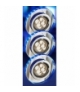 SS-23-CH/TR+BL ZESTAW TRZECH OPRAW GU10 50W+LED SMD 230V NIEBIESKI 2,1W CHROM OPR. STROP. STALA OKRĄGŁA SZKLO TRANSPARENTNE