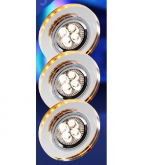 SS-23-CH/TR+AM ZESTAW TRZECH OPRAW GU10 50W+LED SMD 230V BURSZTYNOWY 2,1W OPR. STROP. STAŁA OKRGŁA SZKŁO TRANSPARENTNE