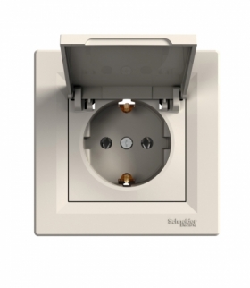 Asfora Gniazdo pojedyncze 2P+PE z klapką krem Schneider EPH3100123