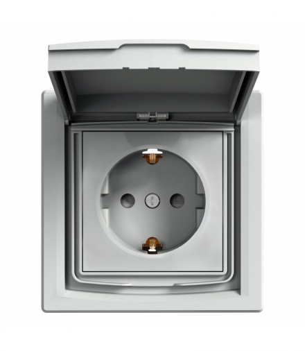 Asfora Gniazdo pojedyncze SCHUKO IP44 aluminium Schneider EPH3100361