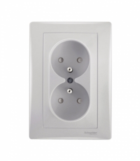 Sedna Gniazdo podwójne 2P+PE z przesłonami aluminium Schneider SDN2800660