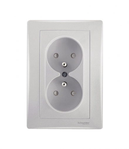 Sedna Gniazdo podwójne 2P+PE z przesłonami aluminium Schneider SDN2800660