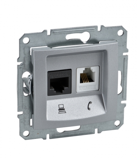 Sedna Gniazdo telefoniczne RJ11+komputerowe kat.5e UTP aluminium Schneider SDN5100160