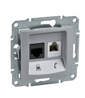 Sedna Gniazdo telefoniczne RJ11+komputerowe kat.6 UTP aluminium Schneider SDN5200160